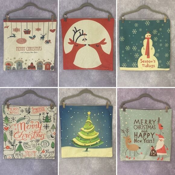 Holiday Christmas New Year Pillow Covers | Bundle of 6 | 18”x18” - Picture 3 of 12